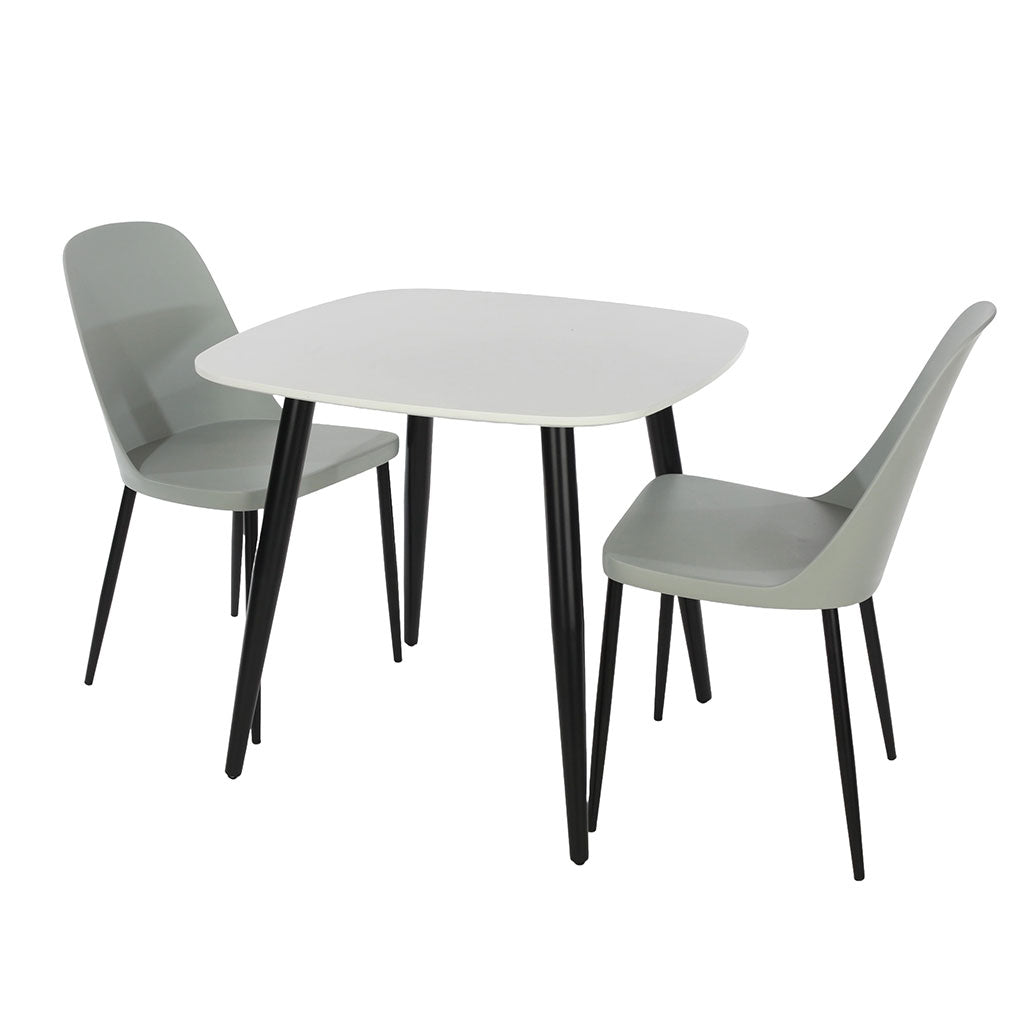 Wooden Dining Table in White Square With 2 Duo Chairs - Aspen