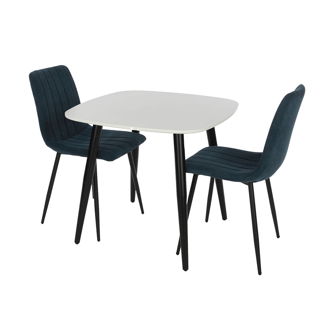 Wooden Dining Table in White Square With 2 Straight Stitch Chairs - Aspen