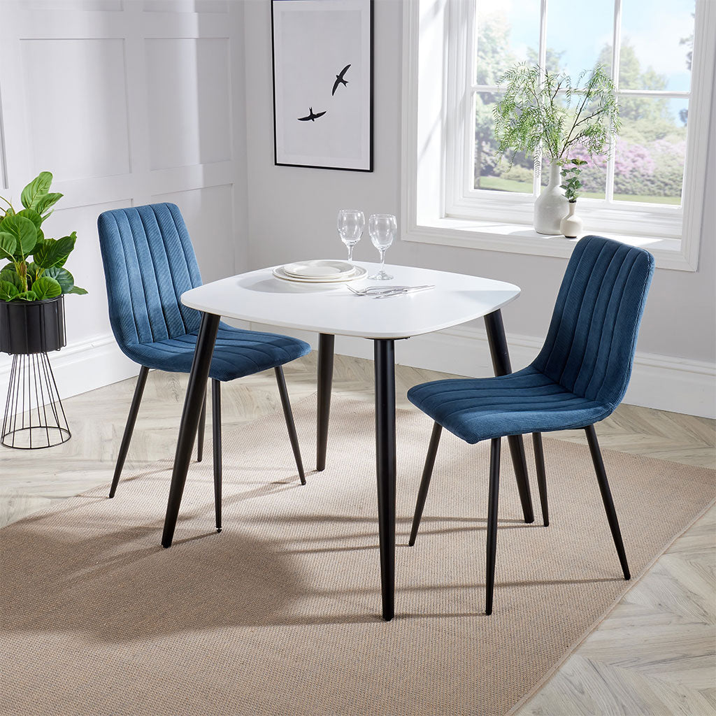 Wooden Dining Table in White Square With 2 Straight Stitch Chairs - Aspen