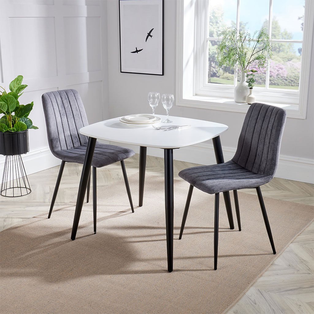 Wooden Dining Table in White Square With 2 Straight Stitch Chairs - Aspen