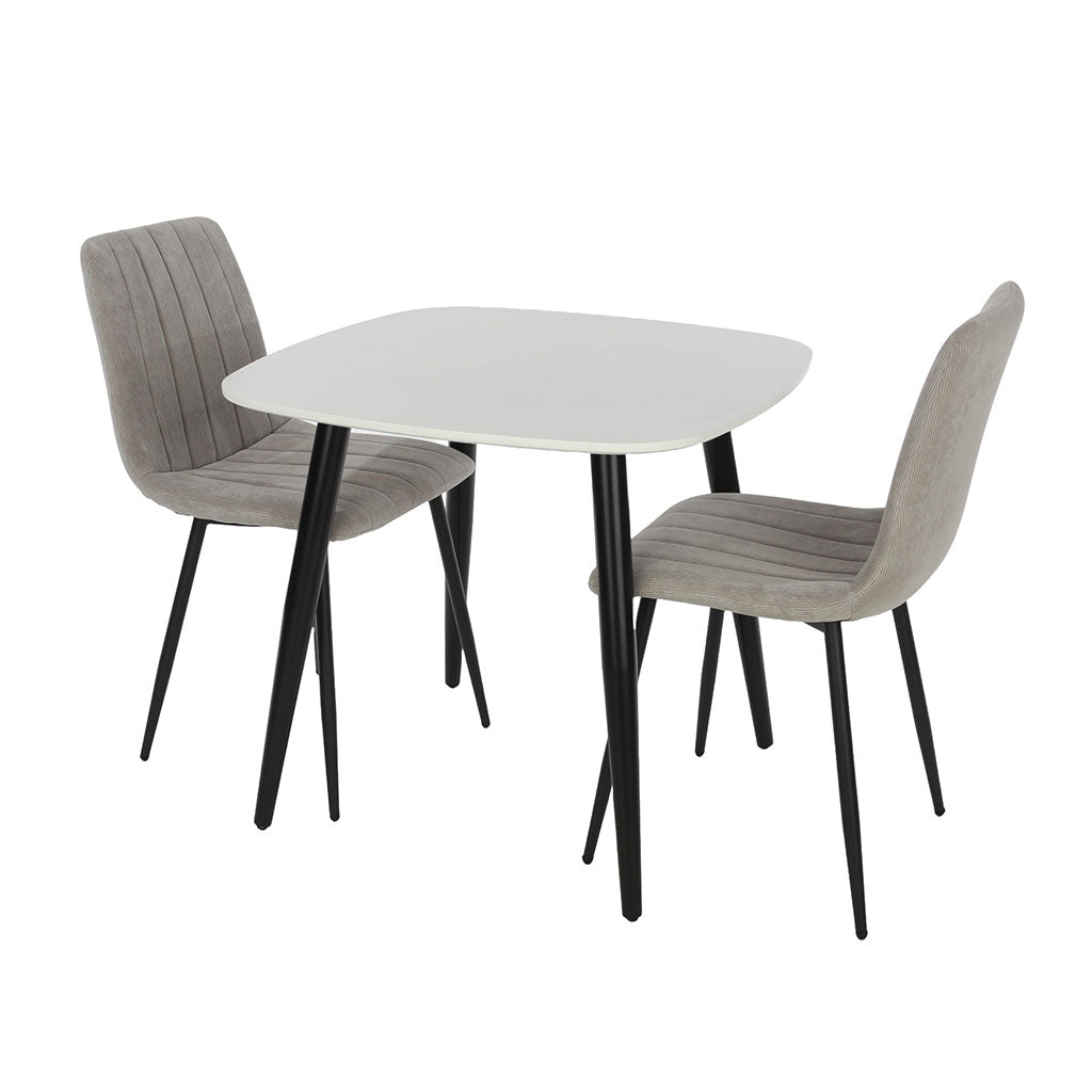 Wooden Dining Table in White Square With 2 Straight Stitch Chairs - Aspen