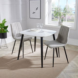Wooden Dining Table in White Square With 2 Straight Stitch Chairs - Aspen