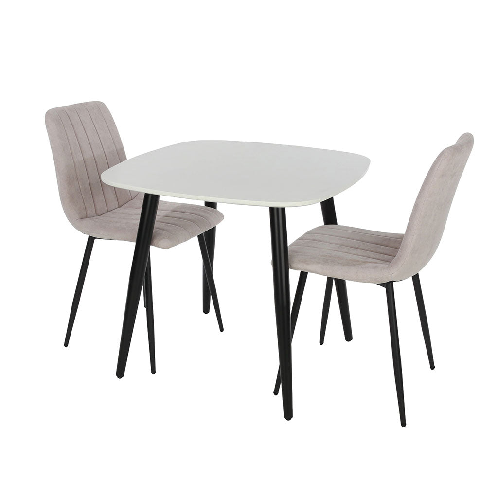 Wooden Dining Table in White Square With 2 Straight Stitch Chairs - Aspen