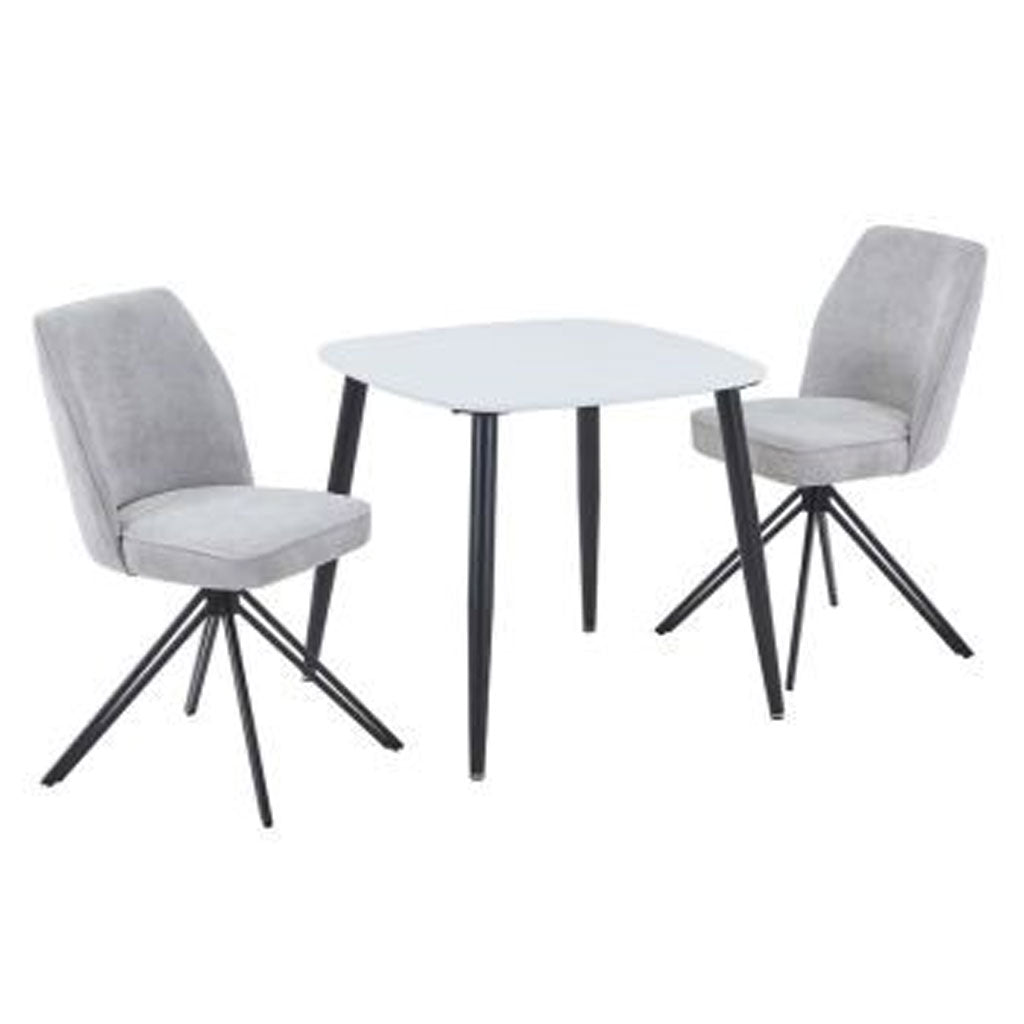 Wooden Dining Table in White Square With 2 Swivel Chairs - Aspen