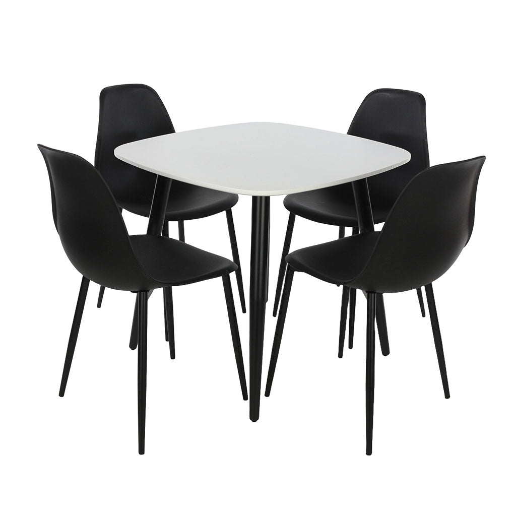 Wooden Dining Table in White Square With 4 Curve Chairs - Aspen