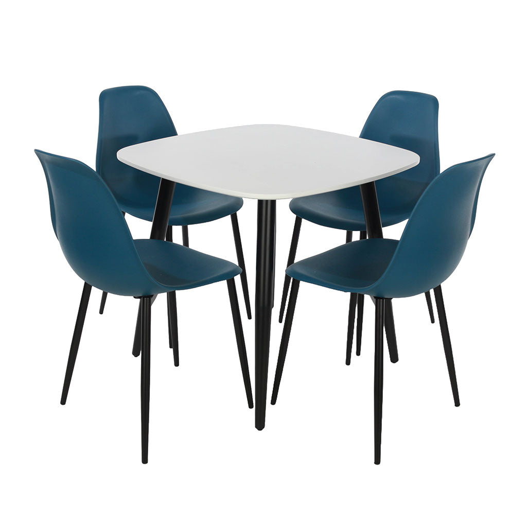 Wooden Dining Table in White Square With 4 Curve Chairs - Aspen