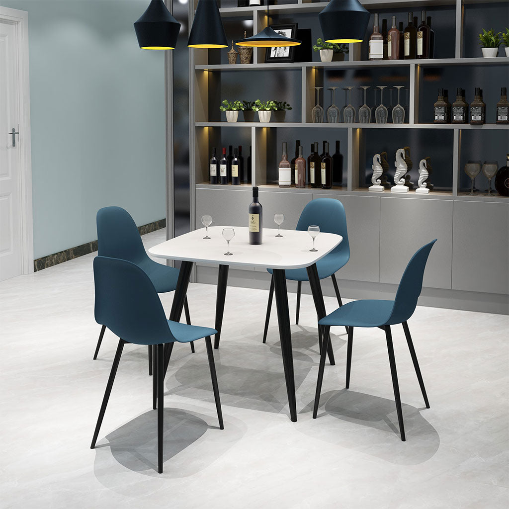 Wooden Dining Table in White Square With 4 Curve Chairs - Aspen
