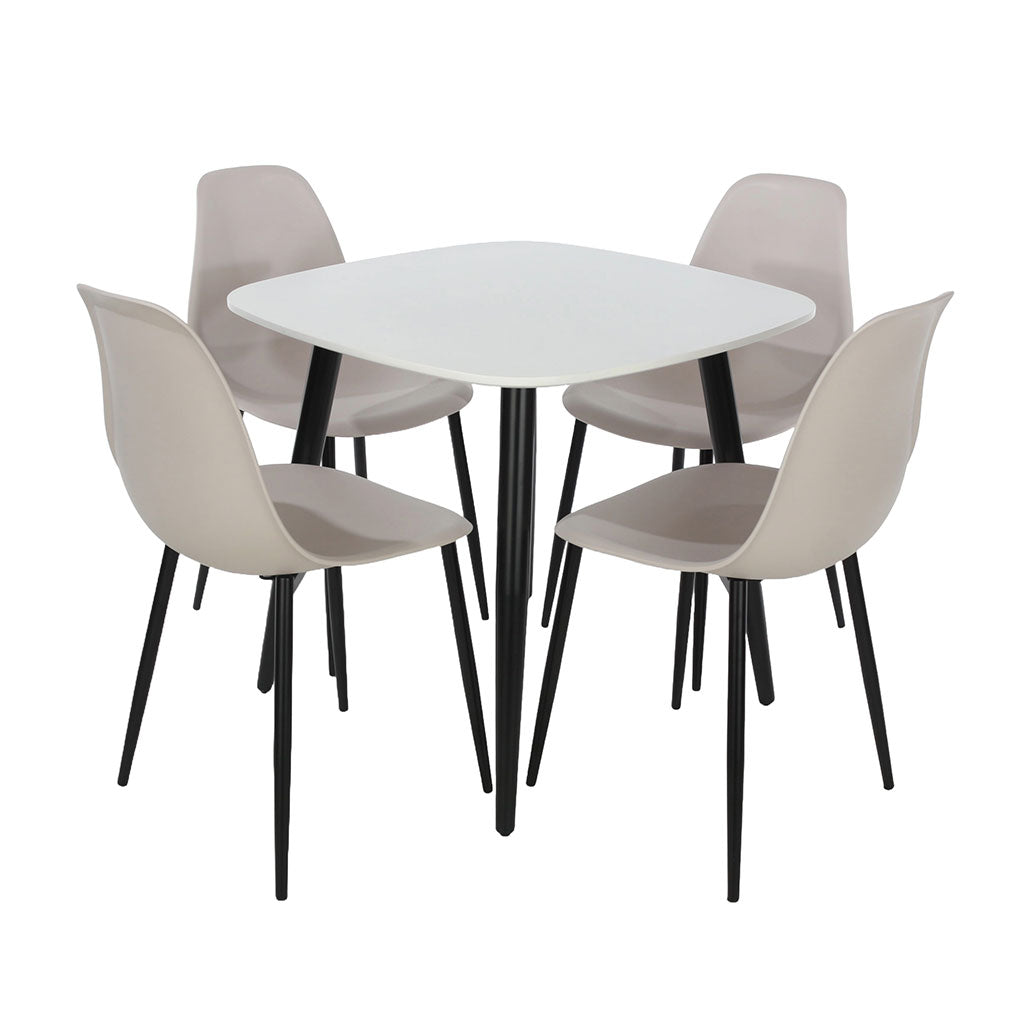 Wooden Dining Table in White Square With 4 Curve Chairs - Aspen