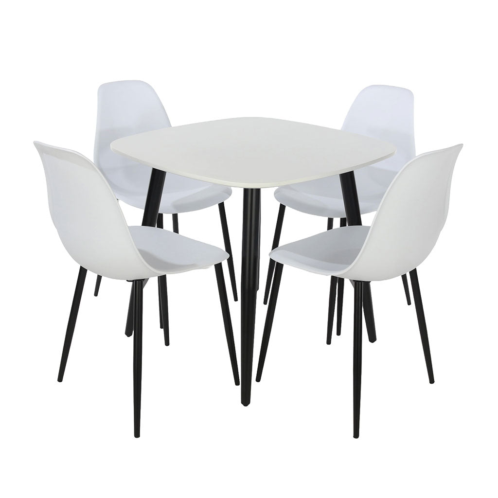 Wooden Dining Table in White Square With 4 Curve Chairs - Aspen