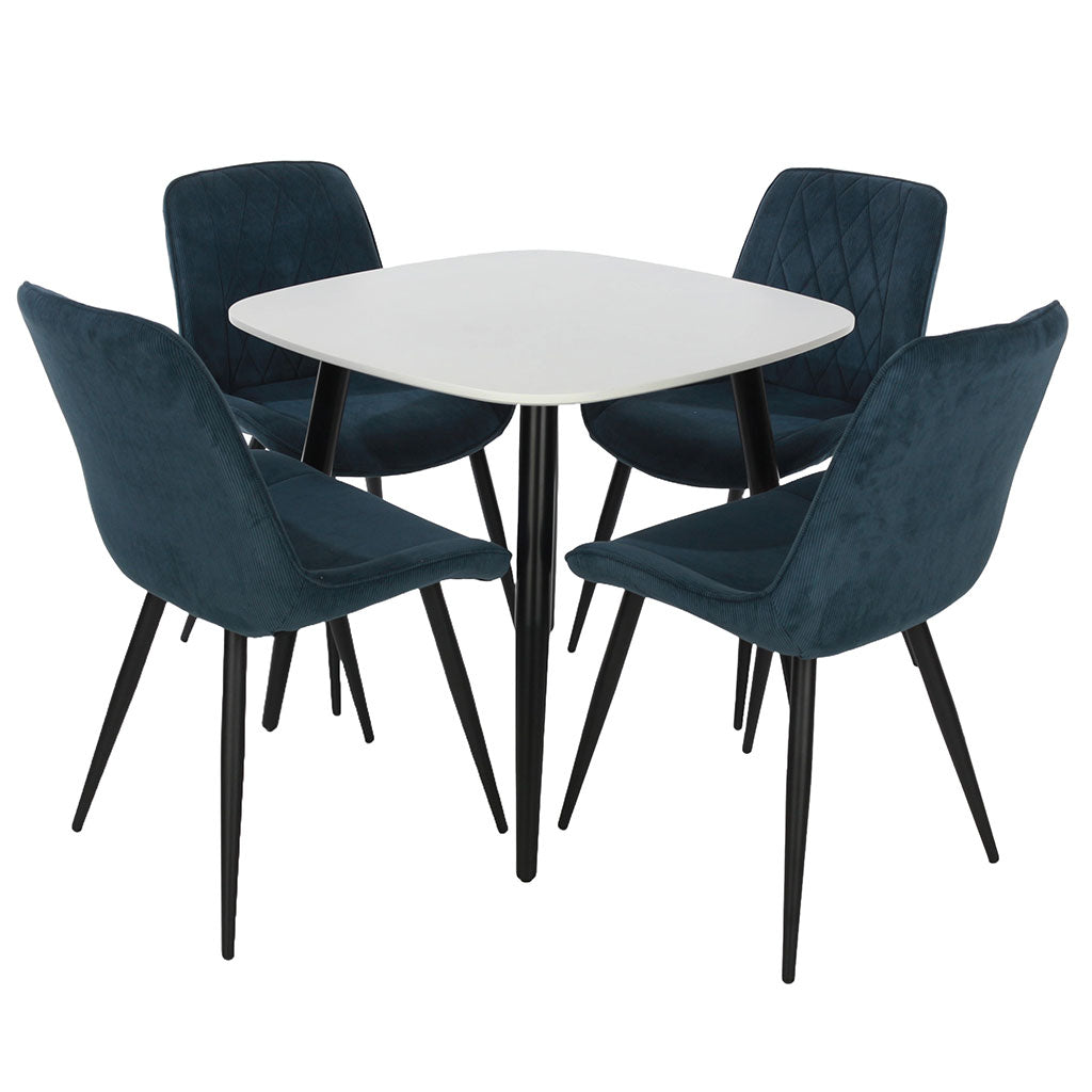 Wooden Dining Table in White Square With 4 Diamond Stitch Chairs - Aspen