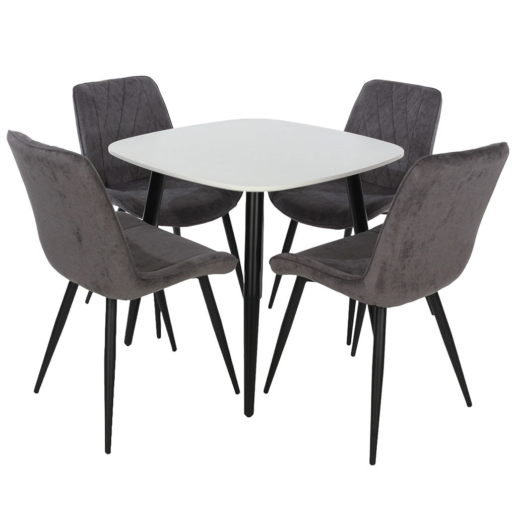 Wooden Dining Table in White Square With 4 Diamond Stitch Chairs - Aspen