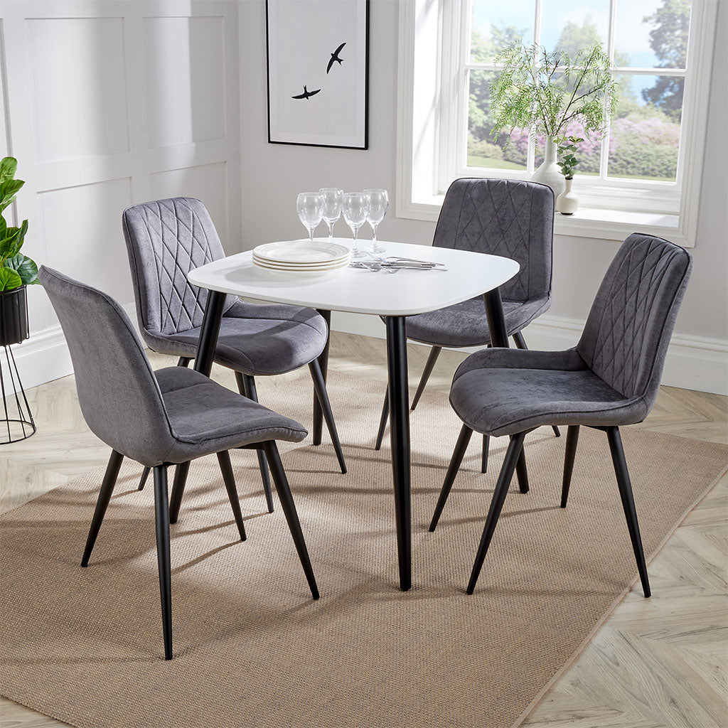 Wooden Dining Table in White Square With 4 Diamond Stitch Chairs - Aspen
