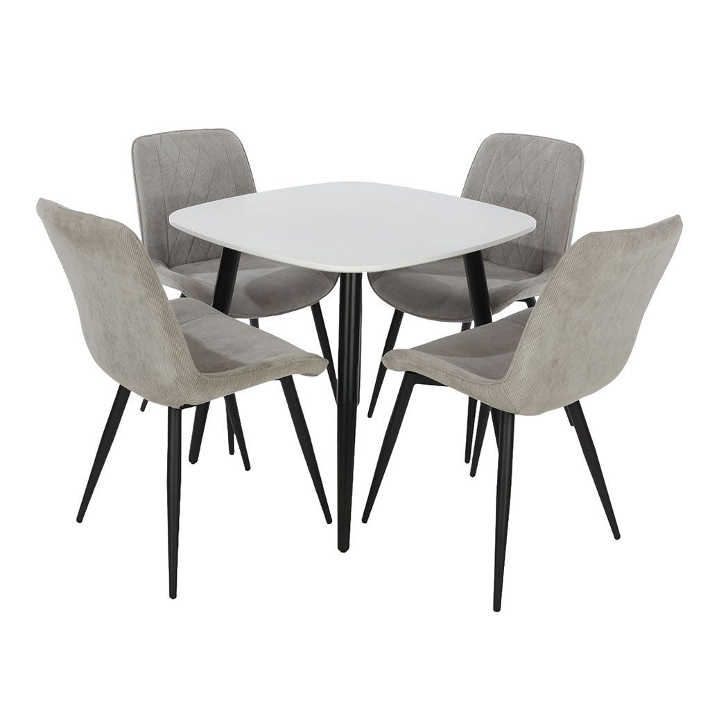 Wooden Dining Table in White Square With 4 Diamond Stitch Chairs - Aspen