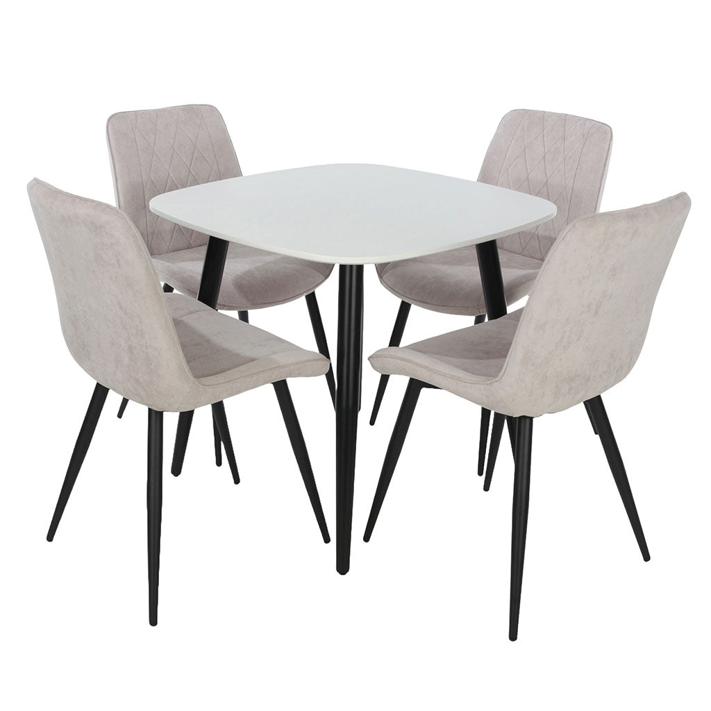 Wooden Dining Table in White Square With 4 Diamond Stitch Chairs - Aspen