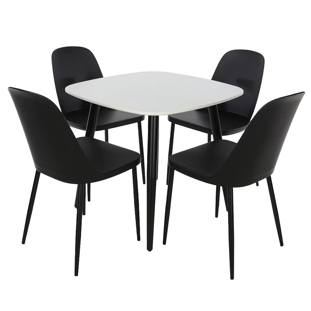 Wooden Dining Table in White Square With 4 Duo Chairs - Aspen