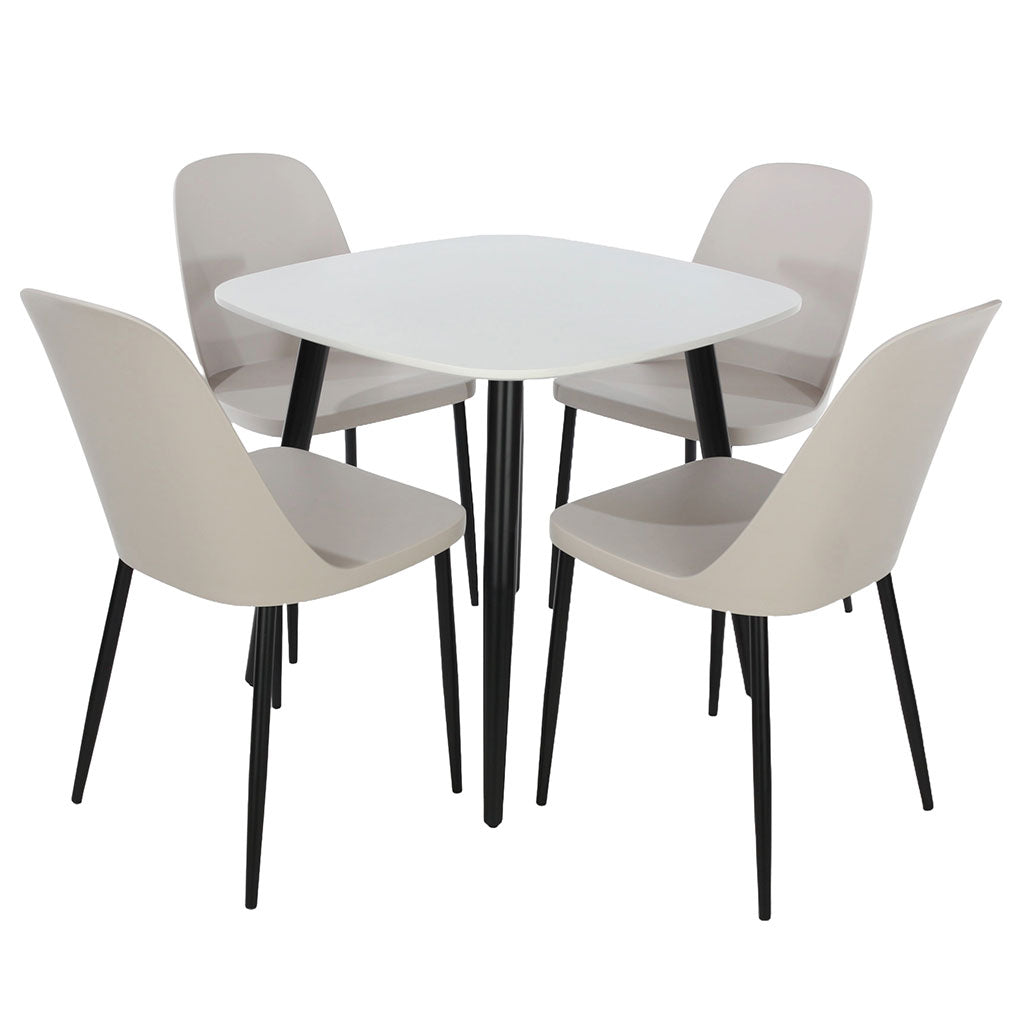 Wooden Dining Table in White Square With 4 Duo Chairs - Aspen