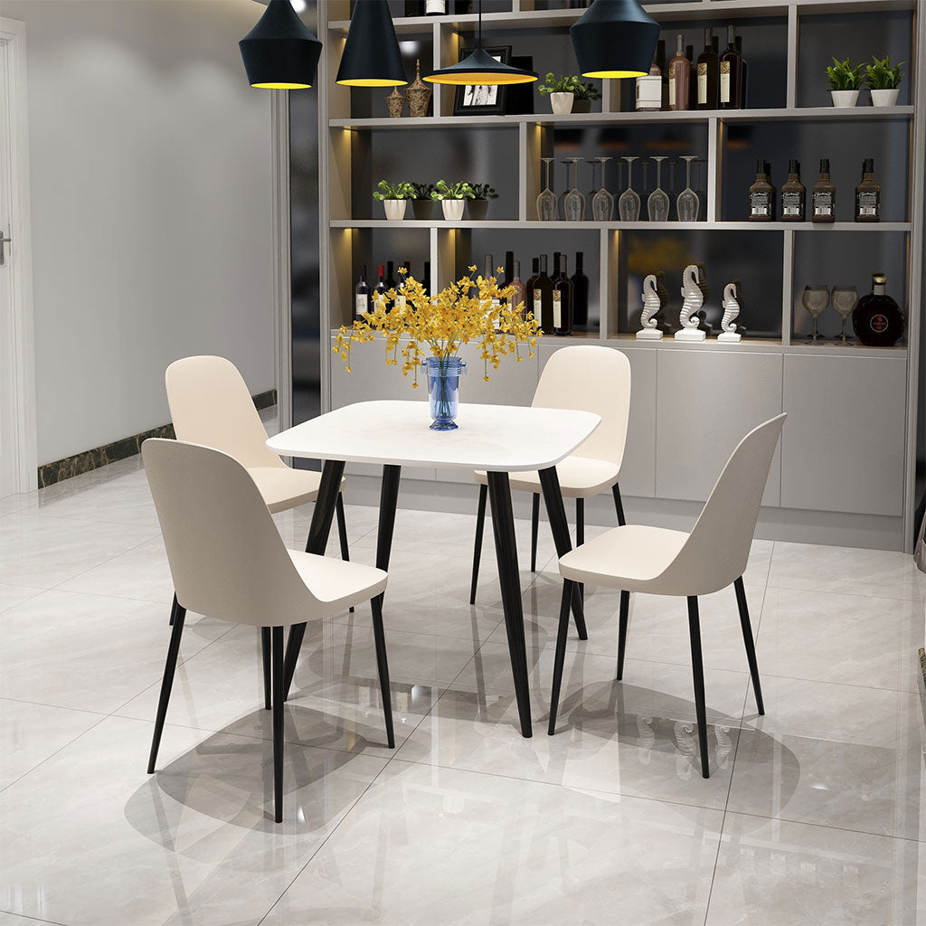 Wooden Dining Table in White Square With 4 Duo Chairs - Aspen