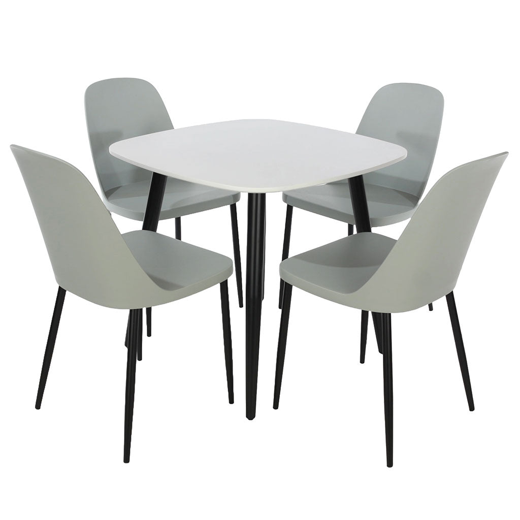 Wooden Dining Table in White Square With 4 Duo Chairs - Aspen