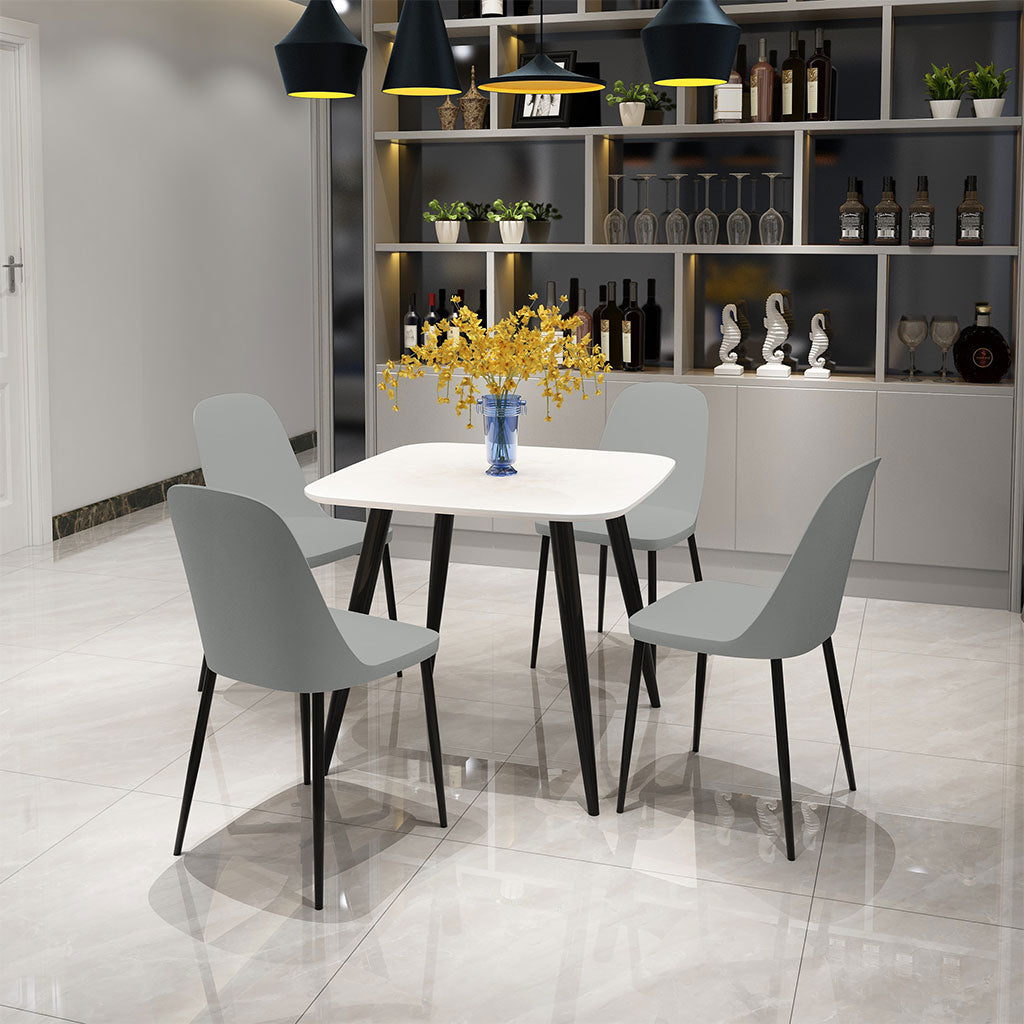 Wooden Dining Table in White Square With 4 Duo Chairs - Aspen