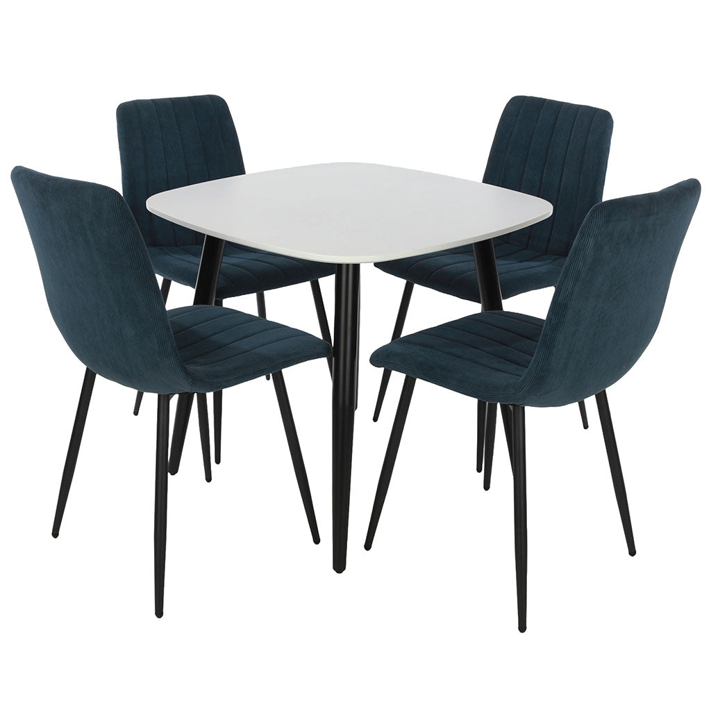 Wooden Dining Table in White Square With 4 Straight Stitch Chairs - Aspen