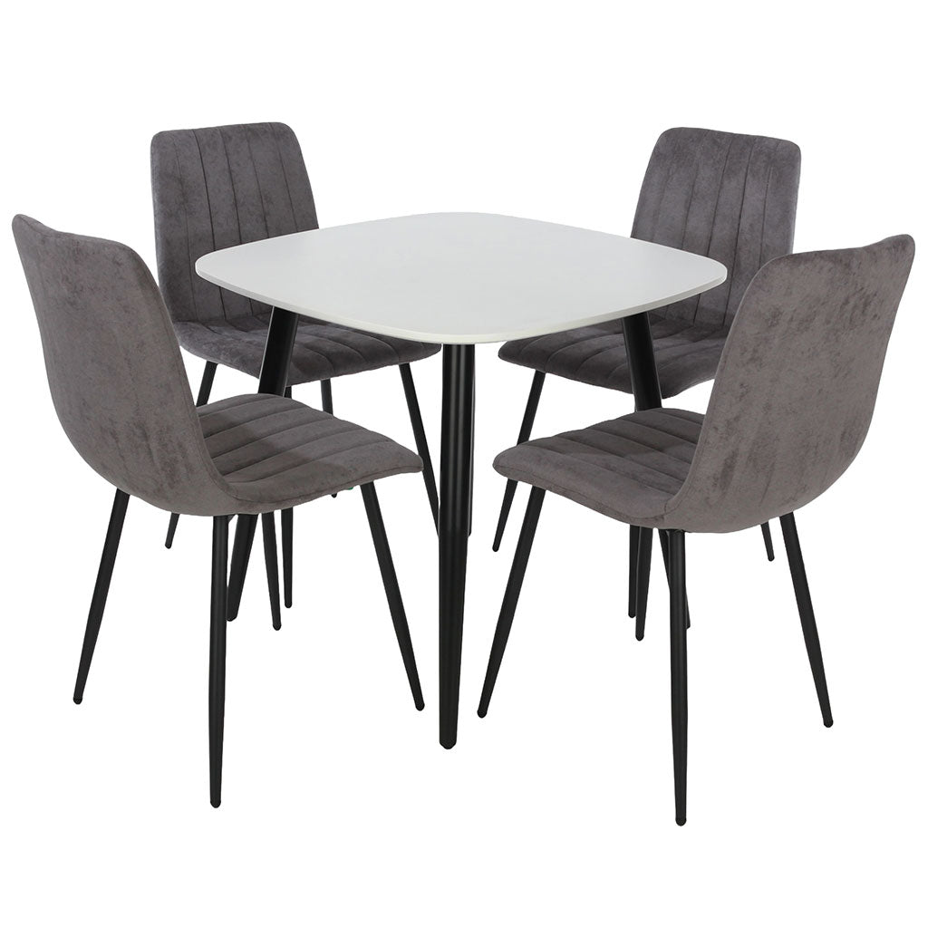 Wooden Dining Table in White Square With 4 Straight Stitch Chairs - Aspen