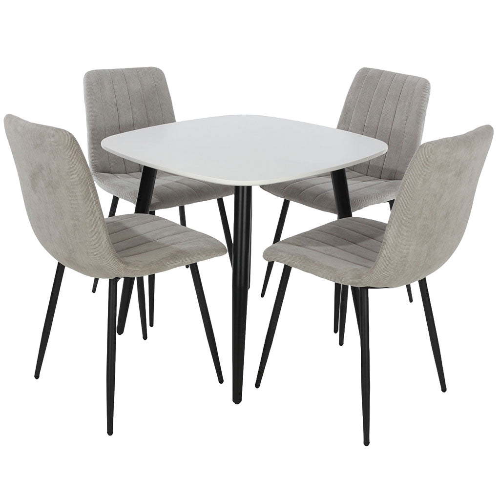 Wooden Dining Table in White Square With 4 Straight Stitch Chairs - Aspen