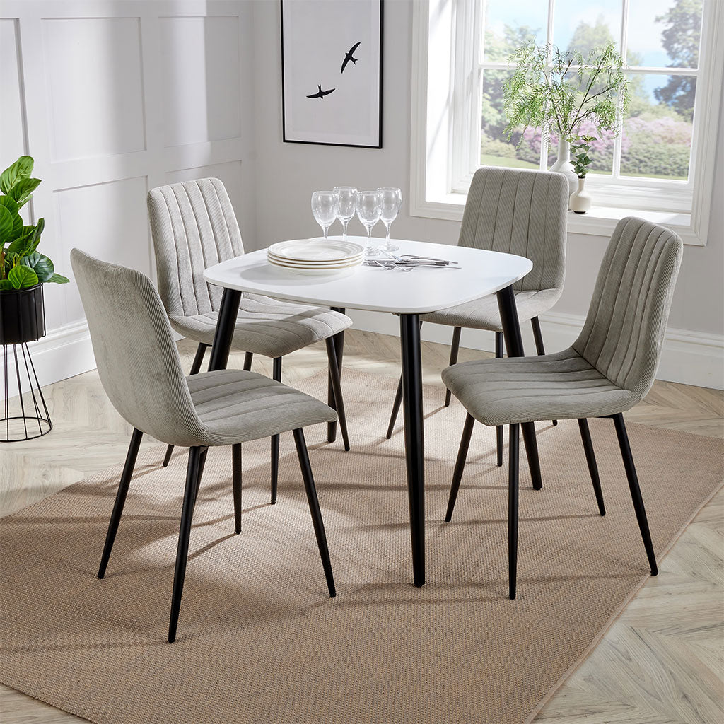Wooden Dining Table in White Square With 4 Straight Stitch Chairs - Aspen