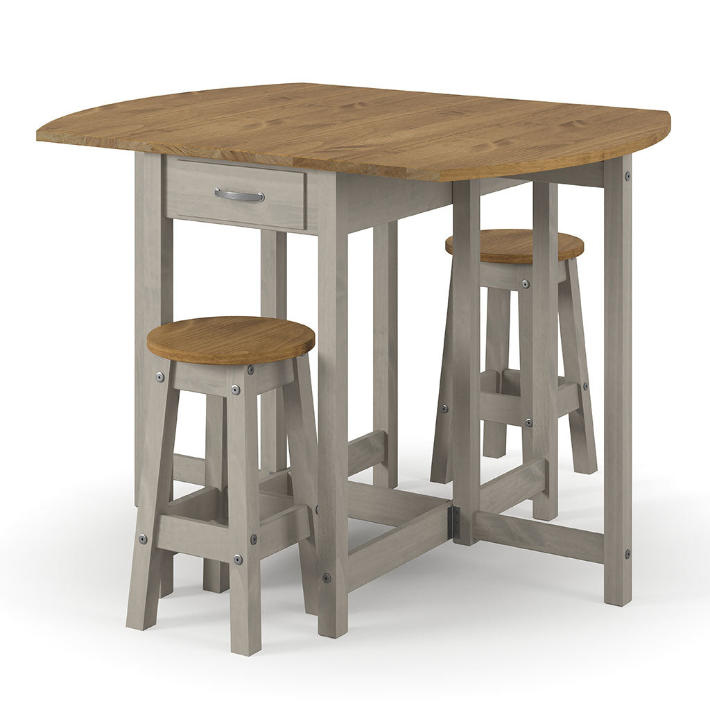 Wooden Dining Table Oval Drop Leaf With 2 Dining Stools - Corona