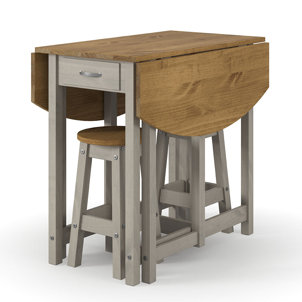 Wooden Dining Table Oval Drop Leaf With 2 Dining Stools - Corona
