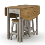 Wooden Dining Table Oval Drop Leaf With 2 Dining Stools - Corona