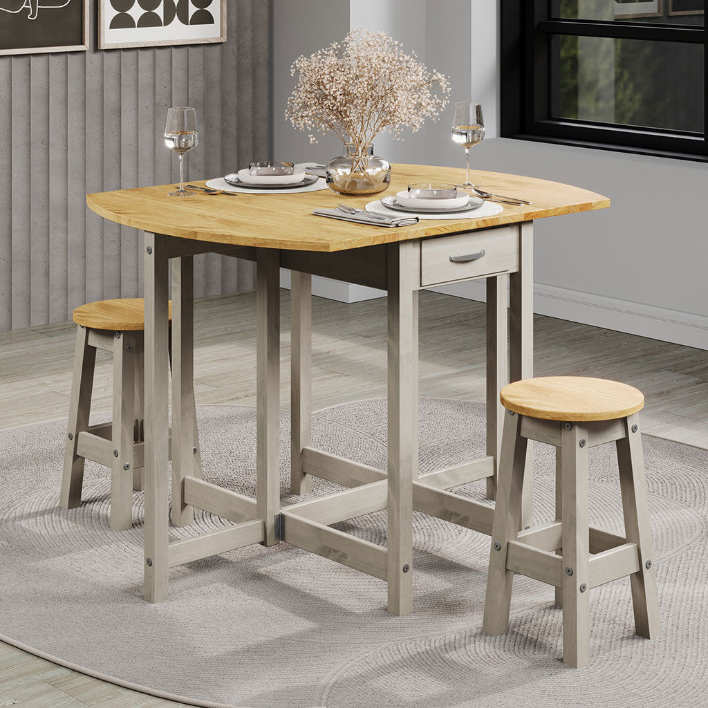 Wooden Dining Table Oval Drop Leaf With 2 Dining Stools - Corona