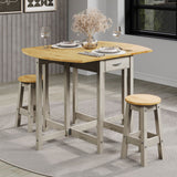 Wooden Dining Table Oval Drop Leaf With 2 Dining Stools - Corona