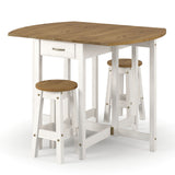 Wooden Dining Table Oval Drop Leaf With 2 Dining Stools - Corona
