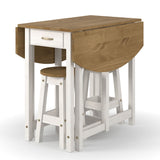 Wooden Dining Table Oval Drop Leaf With 2 Dining Stools - Corona