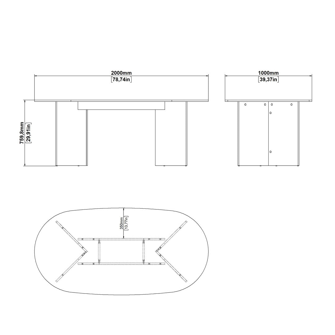 Wooden Dining Table in Oval for 4 People - Family