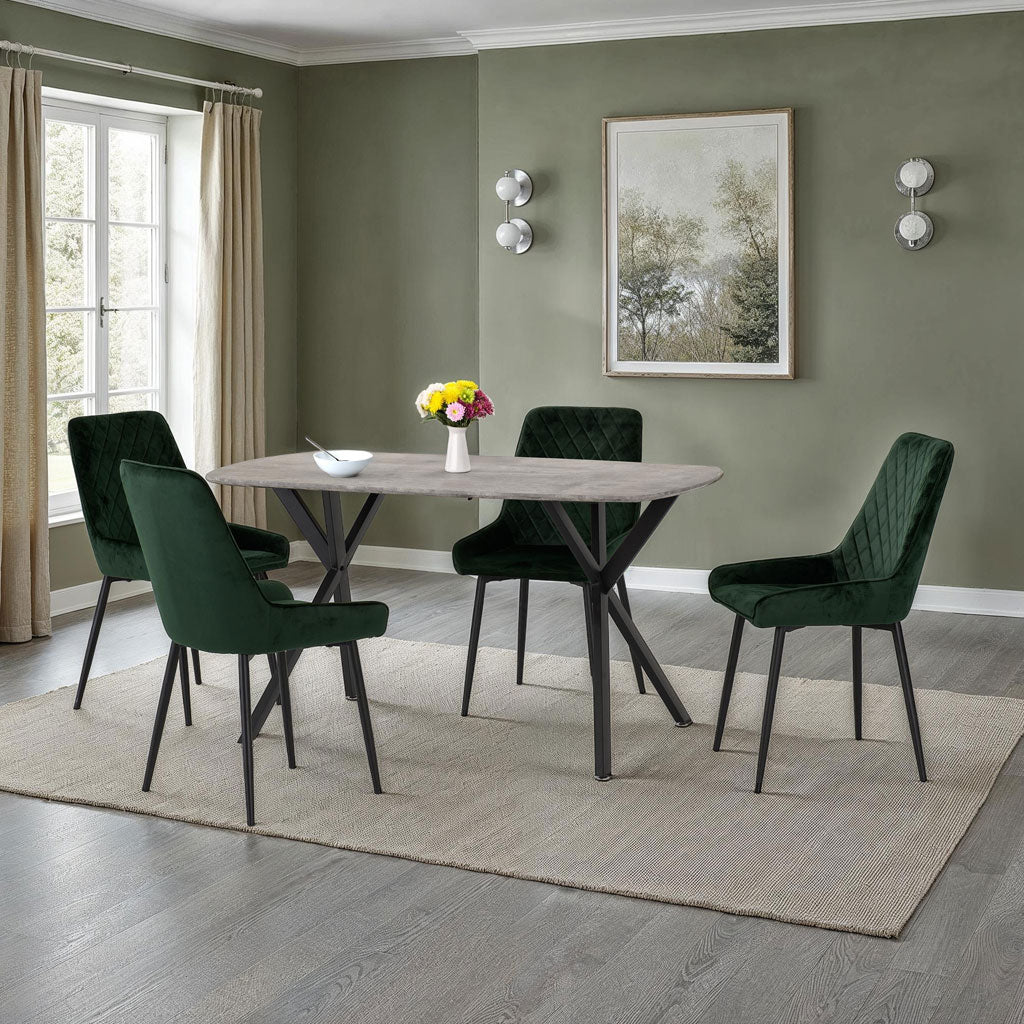 Wooden Dining Table Rectangular in Concrete Grey With 4 Avery Chairs - Athens