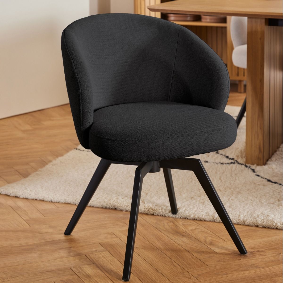 Wooden Dining Table Round With 4 Arlene Black Dining Chairs - Soli