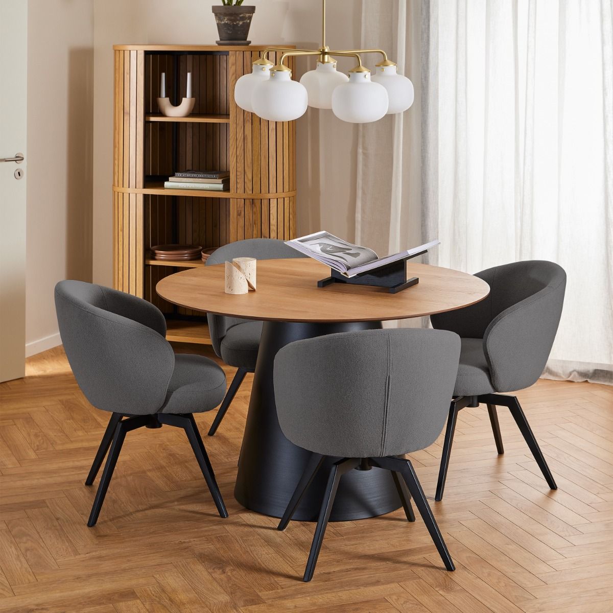 Wooden Dining Table Round With 4 Darlene Dining Chairs - Soli