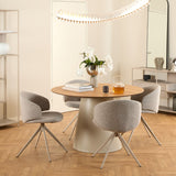 Wooden Dining Table Round With 4 Ella Beige Dining Chairs - Soli