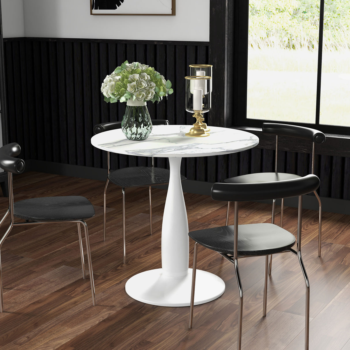 Wooden Dining Table Round for 4 People - Velmora