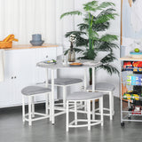 Wooden Dining Table Round With 4 Upholstered Stools - Velmora