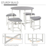 Wooden Dining Table Round With 4 Upholstered Stools - Velmora