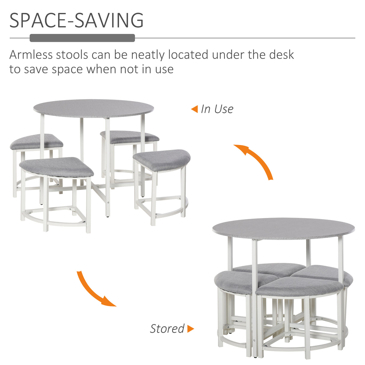 Wooden Dining Table Round With 4 Upholstered Stools - Velmora