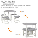 Wooden Dining Table Round With 4 Upholstered Stools - Velmora