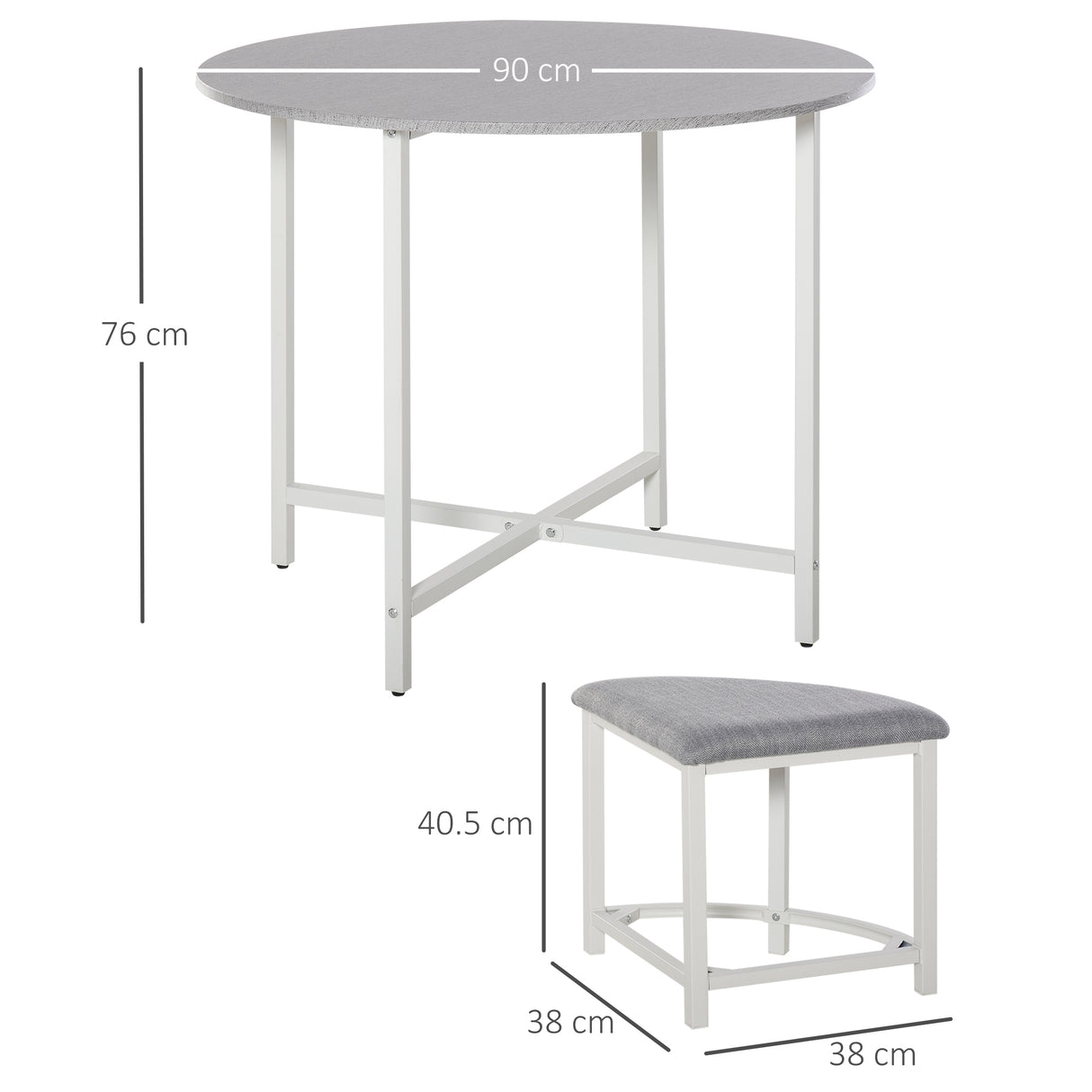 Wooden Dining Table Round With 4 Upholstered Stools - Velmora