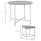 Wooden Dining Table Round With 4 Upholstered Stools - Velmora