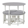 Wooden Dining Table Round With 4 Upholstered Stools - Velmora