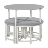 Wooden Dining Table Round With 4 Upholstered Stools - Velmora