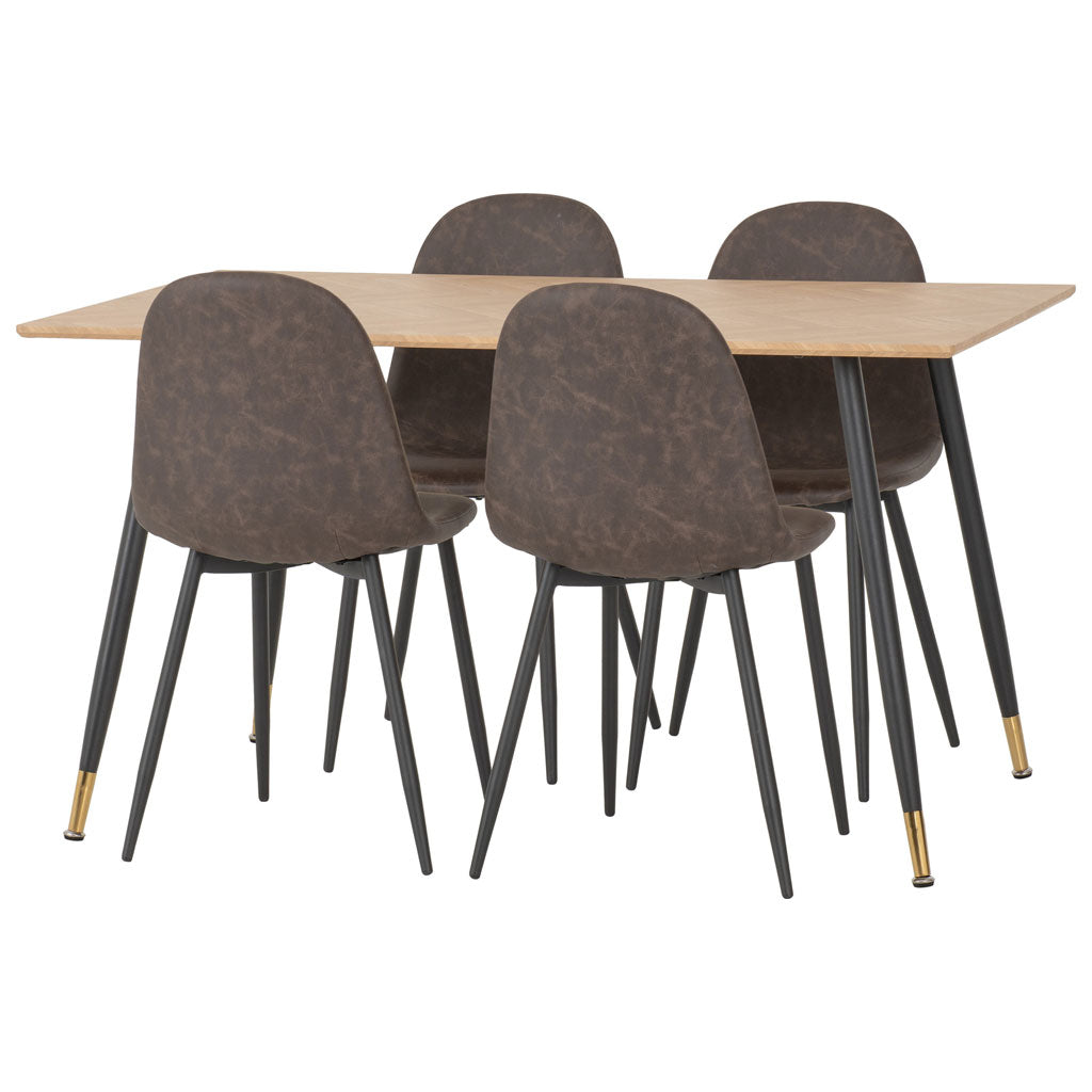 Wooden Dining Table With 4 Athens Dining Chairs - Hamilton