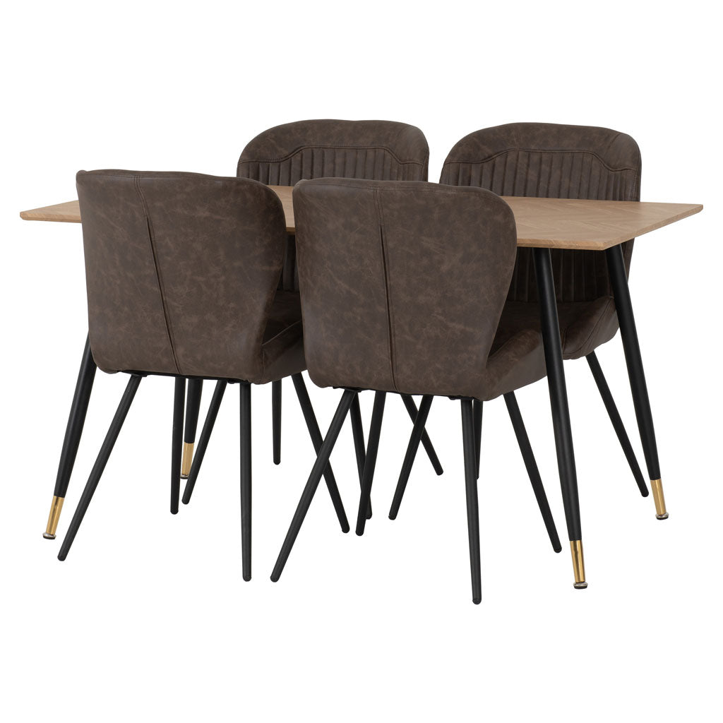 Wooden Dining Table With 4 Quebec Dining Chairs - Hamilton